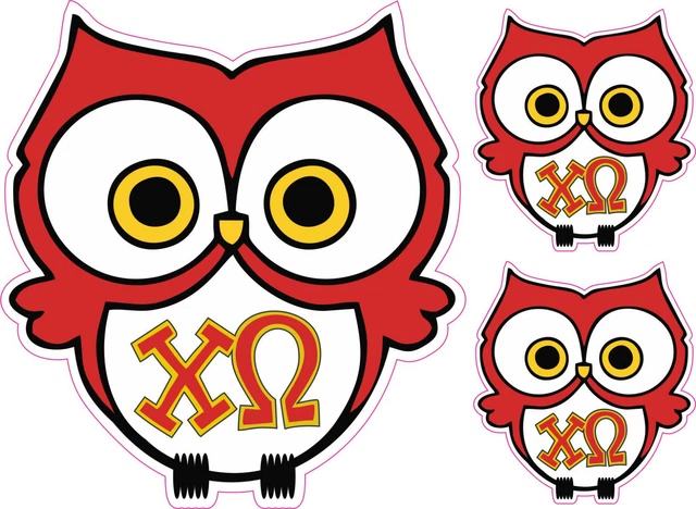 Chi Omega Owl White Sticker Decal Sorority Greek Laptop Window Car x 3 Combo
