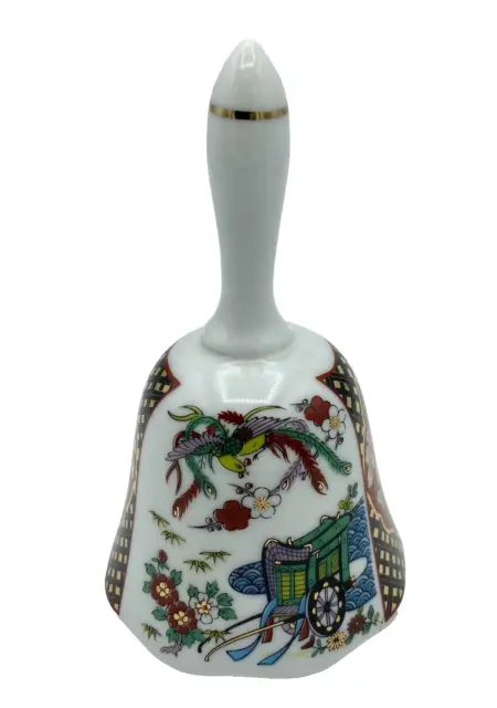 Vintage Imari Porcelain Bell Made in Japan  Gold Trim Table Bell Bird Floral