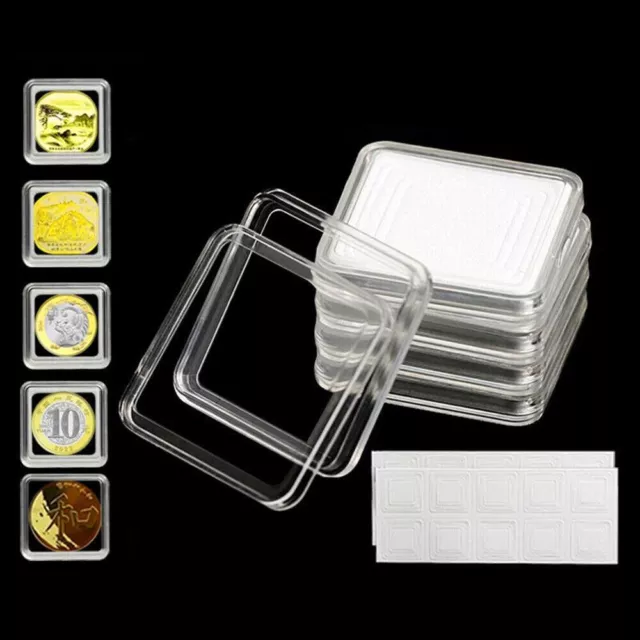 50Pcs Single Square Plastic Coins Capsule Box Storage Holder Display Protector