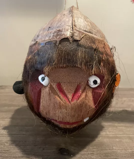 Hand Carved Coconut Carved Cute Face Tiki Vintage? Unique Deco Tiki Hit Man Cave