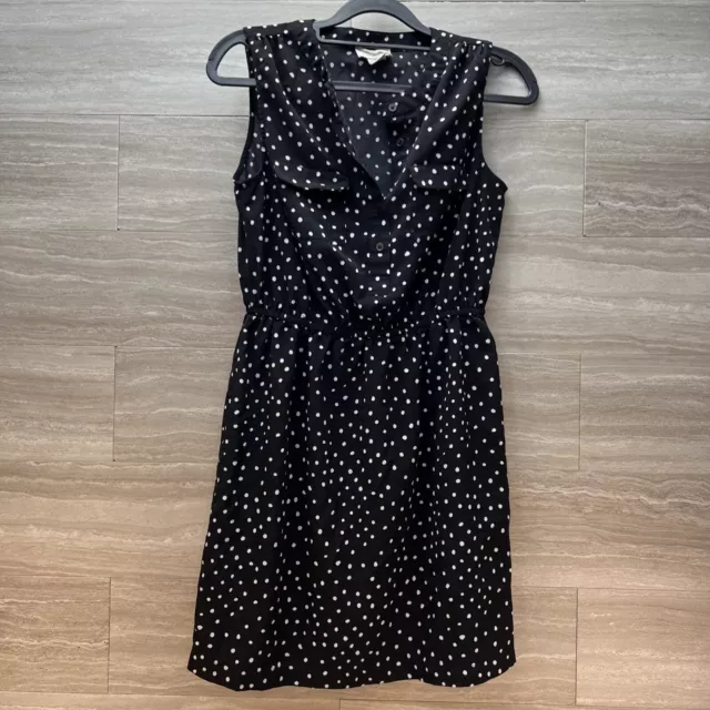 Loft Outlet Women’s Black Sleeveless Polka Dot Knee Length Gathered Dress Sz XS