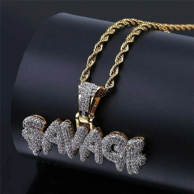 BLINGFACTORY Men's Iced Hip Hop Gold Plated Culture Pendant w/ 4mm 24 Rope Chain Necklace