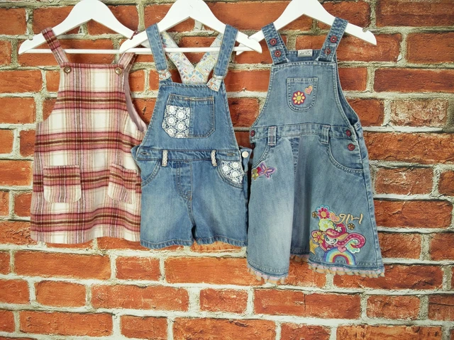 Girls Bundle Aged 2-3 Years 100% Next Dungaree Dresses Playsuit Check Denim 98Cm