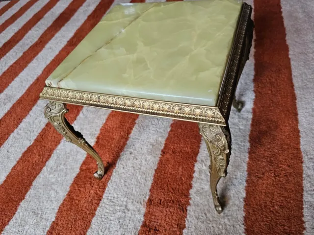 Vintage Onyx Marble &  Brass Table. Small End Table. Louis Xv Style. Retro
