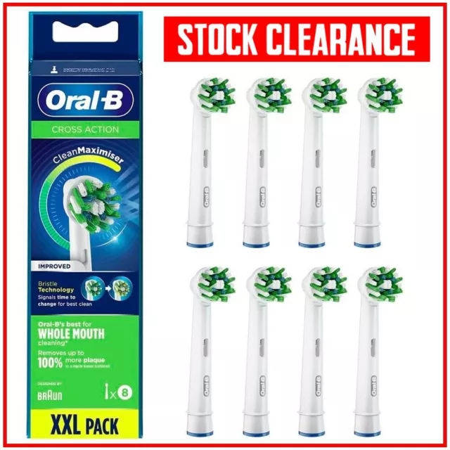 8 x Genuine Oral-B Cross Action Replacement Toothbrush Heads With CleanMaximiser