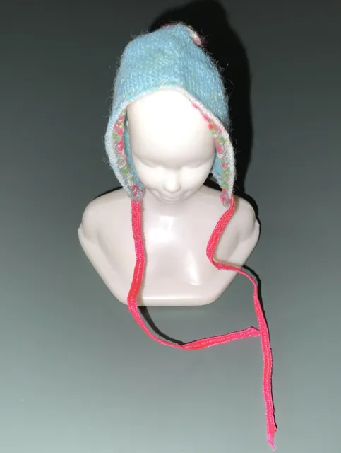 Vintage 1960s Barbie Doll Togetherness Blue Pink Floral Knit Bonnet Hat #1842💕