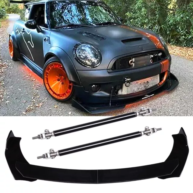 Black Front Bumper Lip Splitter+Strut Rods For MINI COOPER S R53 R56 R58 R60 F56