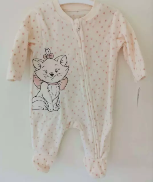 Disney Marie FLEECE Sleepsuit Babygrow Zip Opening Baby Girls Newborn BNWT