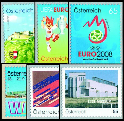 Österreich 6 verschiedene Selbstklebende aus 2007-2009 postfrisch