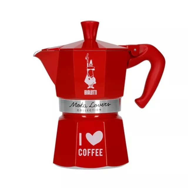 BIALETTI MOKA EXPRESS 3 CUP I LOVE COFFEE RED Stovetop Coffee Maker Percolator