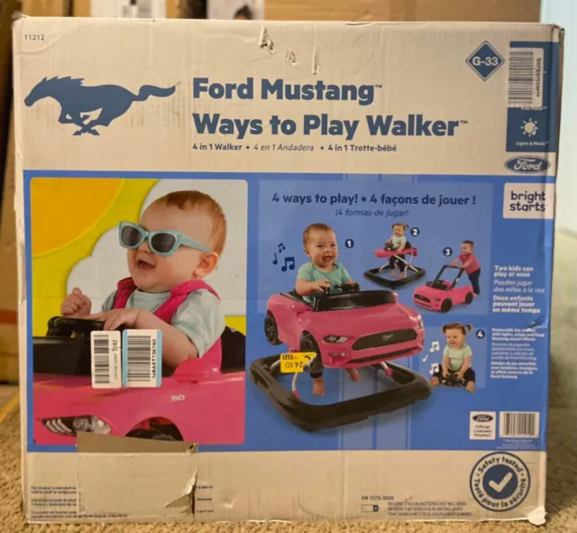 Bright Starts 3 Ways To Play Walker, Ford Mustang Push Ride-On - Rosa (11212)