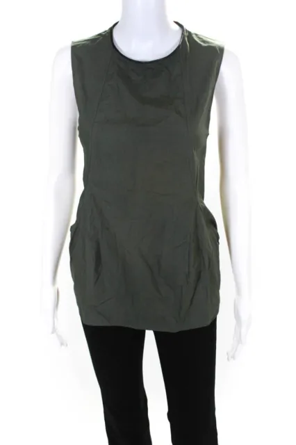 Marni Womens Back Zip Sleeveless Crew Neck Top Blouse Green Cotton Size IT 40