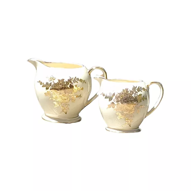Vintage Sadler England Milk Jug and Creamer Gold Floral Gilding No 1555 3