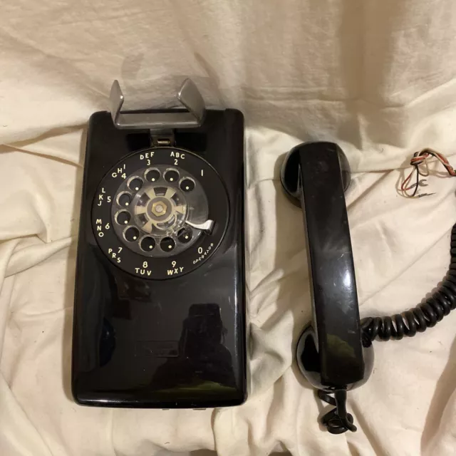 Vintage 70s ITT Kellogg Black Rotary Dial Wall Phone Handset As Is Untested