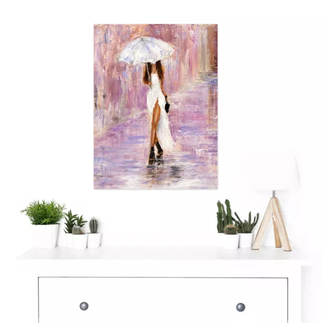 Frau im Regen mit Regenschirm große Wandkunst Druck Leinwand Premium Poster 2