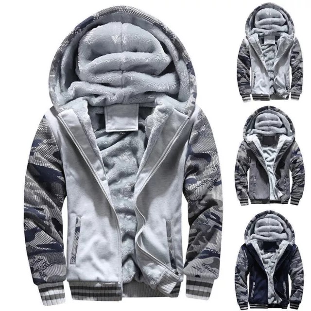 Winter Men's Thick Warm Fleece Lined Hooded Hoodie Zipper Coat Jacket Outwear
