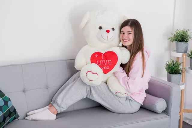 Curavso I LOVE YOU Giant Large Cuddly Teddy Bear Stuffed Toys White Brown Gift