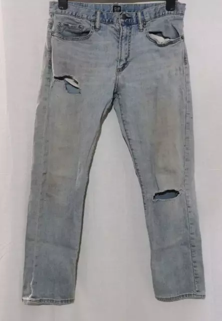 GAP light blue distressed ripped slim leg stretch cotton mix denim jeans size 12