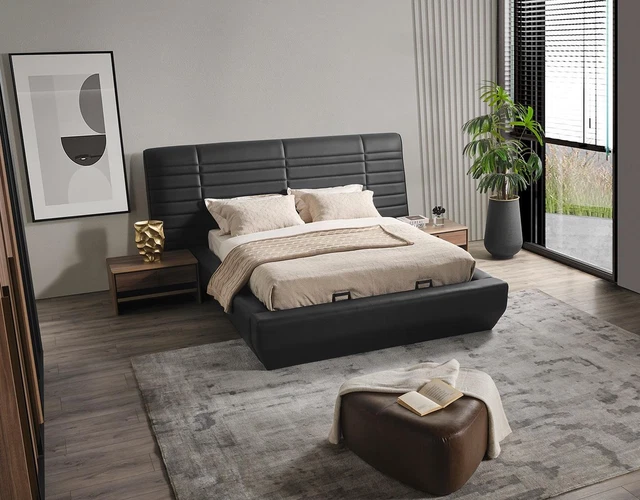 Chambre à Coucher Set Lit 2x Nachttische Noir Luxe Neuf 3tlg Design Bois