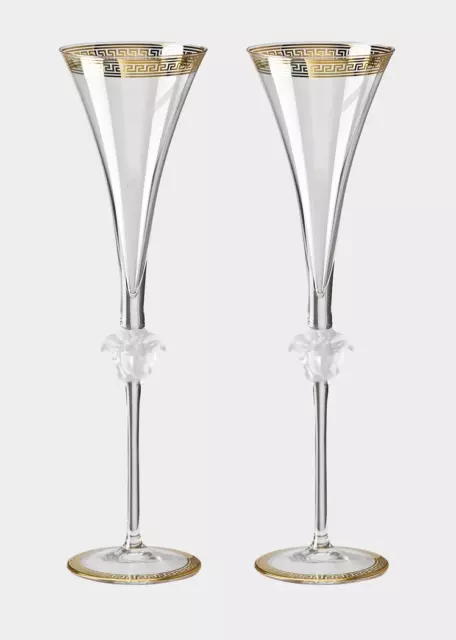 Versace "Medusa D'or Champagne Flute" Set Of Two,  Crystal.  Stunning!