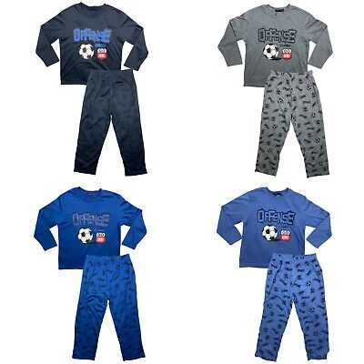 Boys Kids Pyjamas Long Sleeve Top Bottom Set Nightwear PJs Cotton Football Footy