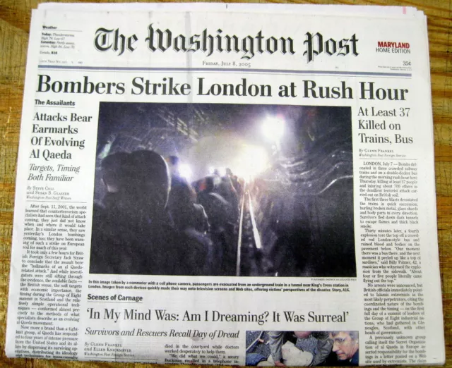 2005 newspaper ISLAMIC TERRORISTS BOMB the LONDON SUBWAY - 52 killed 700 injured