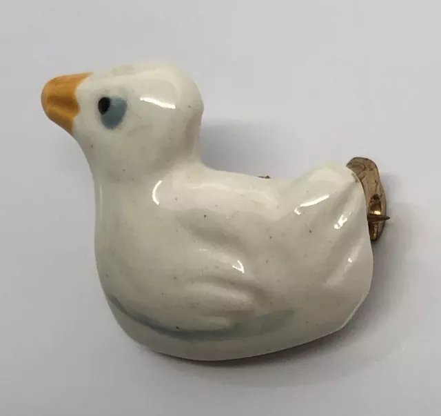 Adorable Vintage Ceramic Goose Duck Bird Brooch Lapel Pin Small 1” Duck Pin
