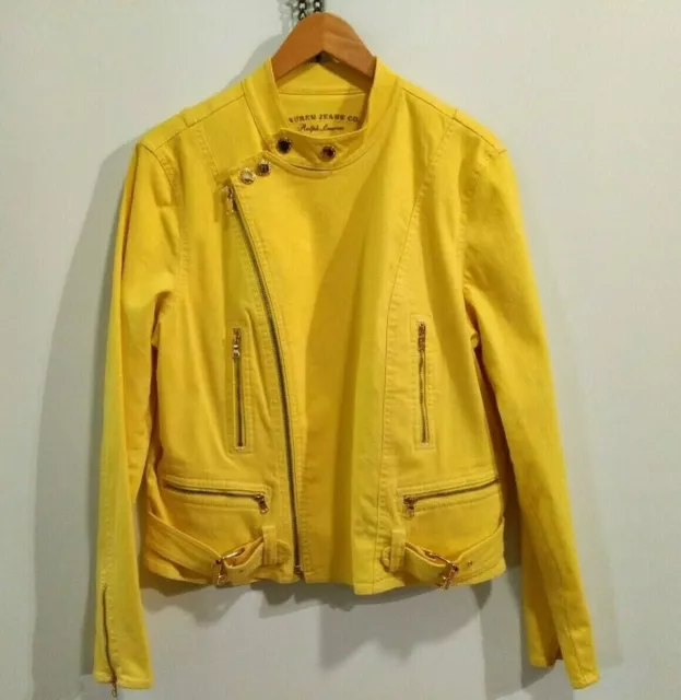 Ralph Lauren - Lauren Jeans Co Biker Style Ladies Denim Jacket Yellow Sz XL EUC