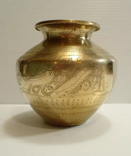 Vintage Brass Vase - Urn - Peacock