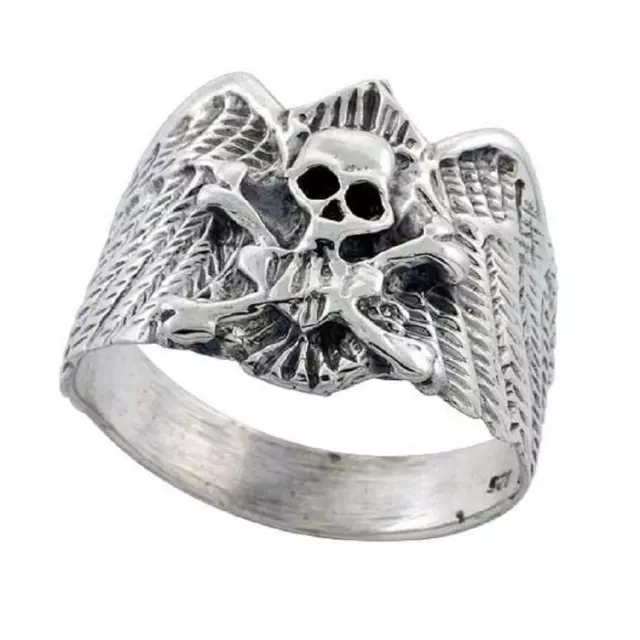 Sterling Silver Skull & Crossbones Biker Ring