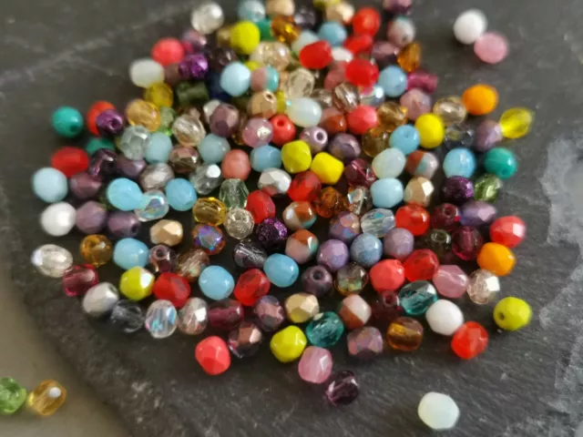 Czech fire polished small glass beads multicolour 4mm pack of 100