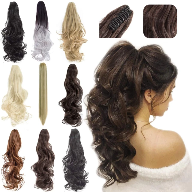 Ponytail Extension Claw 18" Curly Wavy Straight Clip in Hairpiece One Piece...