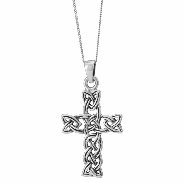 Silverly .925 Sterling Silber Gewebte Keltisches Kreuz Knoten Anhänger Halskette