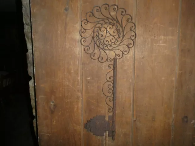Old Vintage Antique Wrought Iron Large Decorative Key Wall Hanging Art Piece