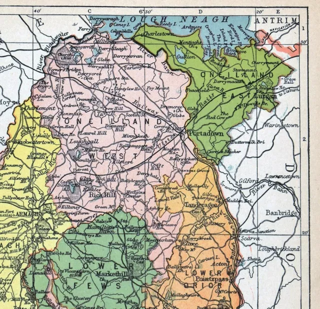 1900 Ireland Map Armagh County Ireland Markethill Portadown Lurgan Keady Newtown 2