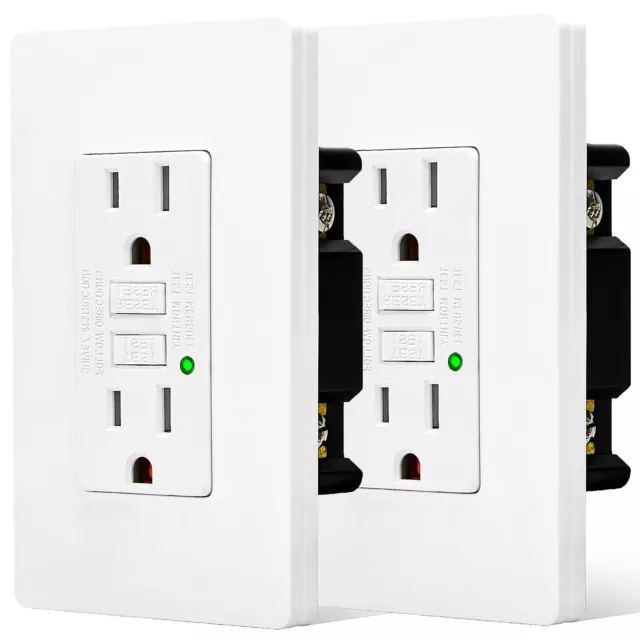GFI GFCI Outlet 15 Amp Ground Fault Receptacle LED Indicator Non-TR/WR Cover × 2