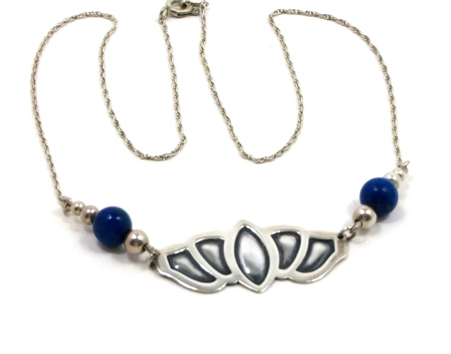 Argento Catena Con Lapis Lazuli ° 900/1000 Silver Necklace Design Collier