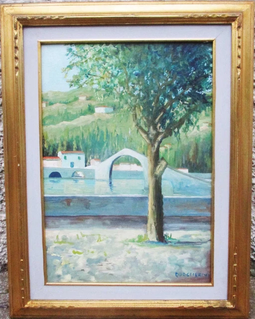 Paesaggio Campagna Con Ponte - Vecchio Quadro Dipinto Olio