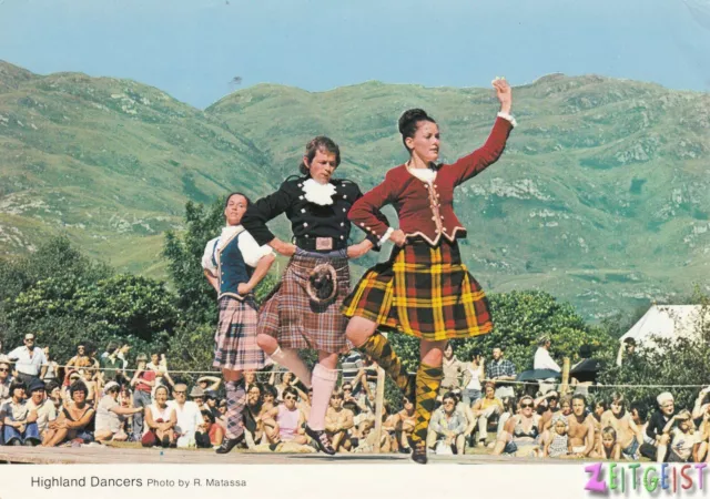 Highland Dancers at Highland Games - vintage Scotland postcard