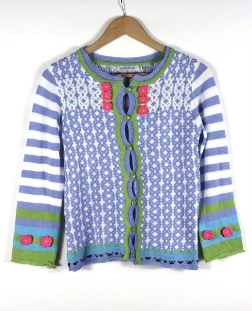 MissLook Cardigan Pull Bouton Femme Multicolore Floral Rayé Coton Sz M