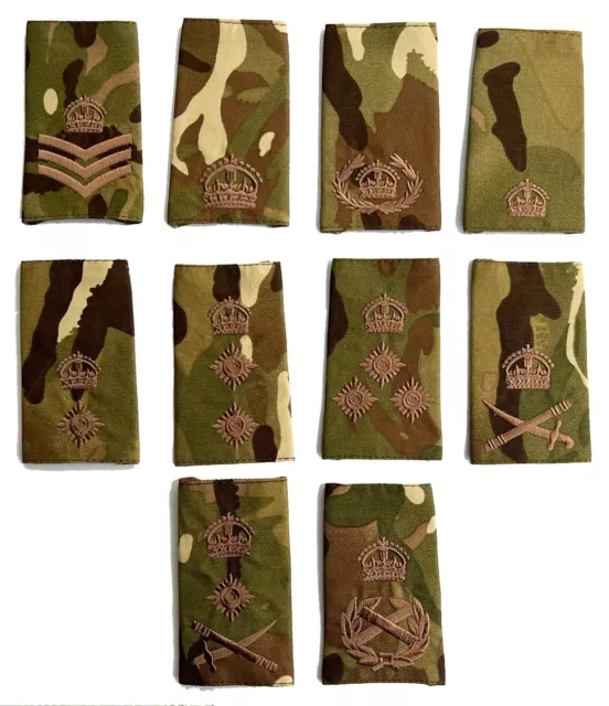 Pair Bronze on MTP Rank Slides Epaulettes - Kings Crown - Multi Terrain Pattern