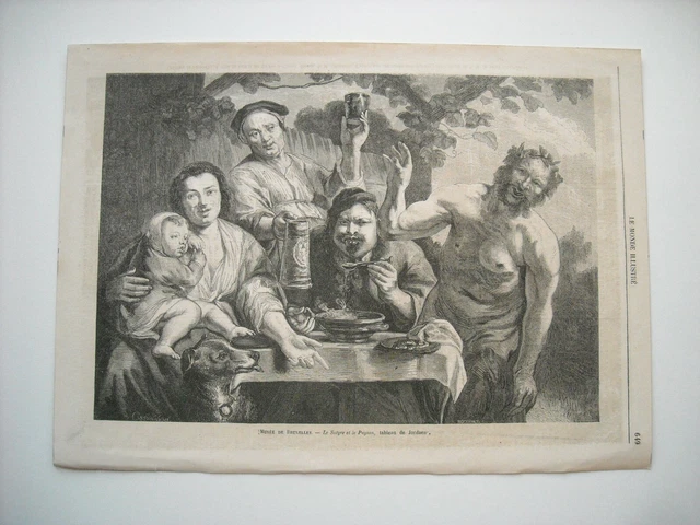Gravure 1861. Musee De Bruxelles. Le Satyre Et Le Paysan. Tableau De Jordaens...