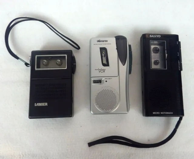 Memorex Lanier Sanyo Micro Cassette Tape Voice Recorder Lot Of 3 For Parts Only