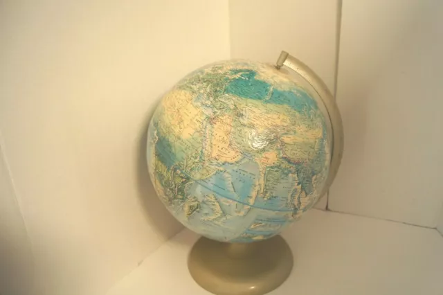 Vintage 12" Rand McNally World Portrait Globe Raised Topography Stand