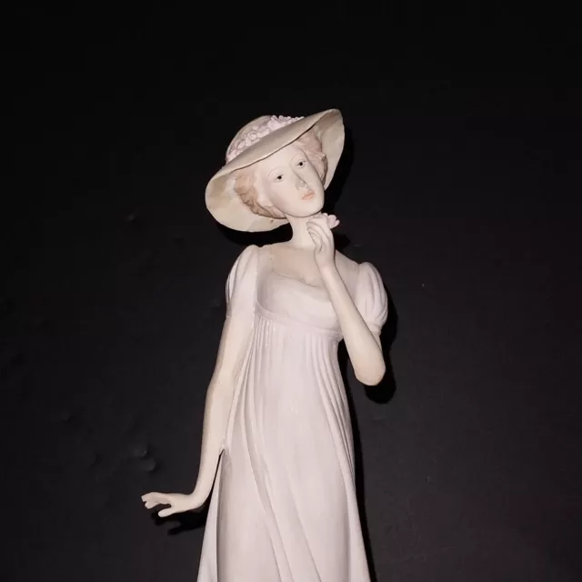 Figurine with Lady in Long Pink Gown Young Girl Statue on Summer Day Wooden Base 2