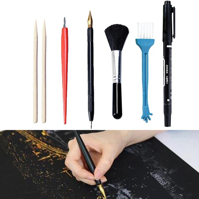 Nuevo Rascador Herramienta Raspador Pluma Arte Papeles Tableros Herramientas Arte Set Cepillo Negro