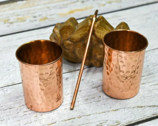 Vasos tradicionales martillados de cobre puro - Juego con pajita de cobre /...