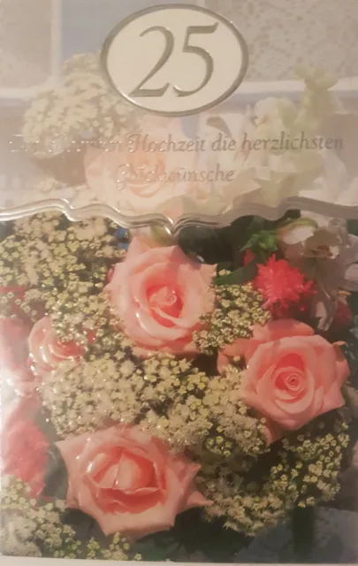 02 Silberne Hochzeit Ehe 25 Jahre Glückwunschkarte Grußkarte  Blumen Motiv OVP