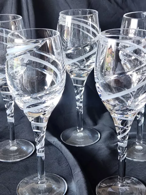 5 Reed & Barton Odyssey Crystal Wine Glass 9” Polished & Gray Cut Swirls Rogaska