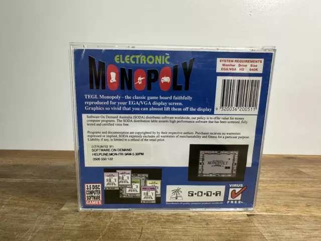 Electronic Monopoly - DOS-PC Computer Software 3.5" Floppy Disc Game - SODA